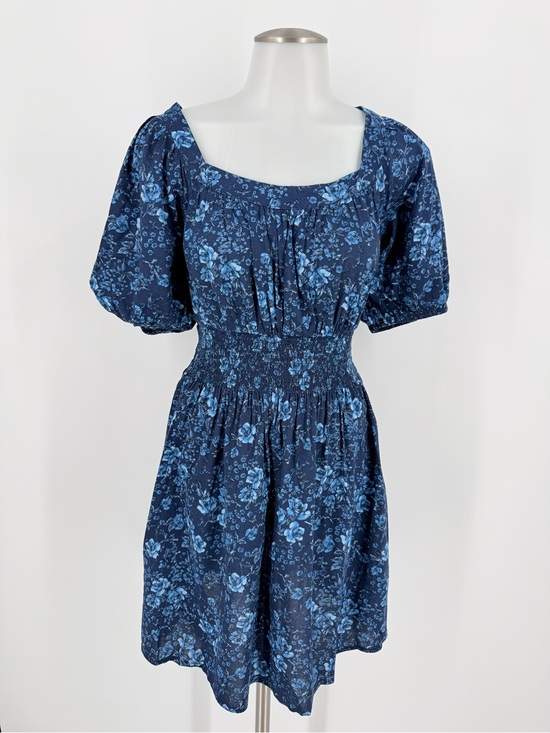 Old Navy Dresses & Skirts - Old Navy Dark Blue Floral Square-Neck Mini Dress with Puff Sleeves